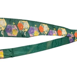 JAPANESE KIMONO NAGOYA OBI GREEN FLORAL VINTAGE 10ft 10in Long